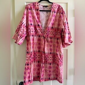 Ambernoon II Pink Patterned Tie-Front Tunic, coverup bathing suit
